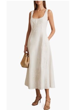 Reiss Elise Linen A - Line Dress, 100%% Linen, Summer Classic Size 12, White NWT